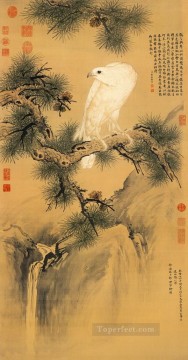 Lang shining white bird on pine traditional Chinese Oil Paintings